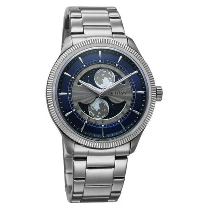 Titan Stellar Analog with Dual Moon Phase and Blue Dial Men Watch 10050SM01
