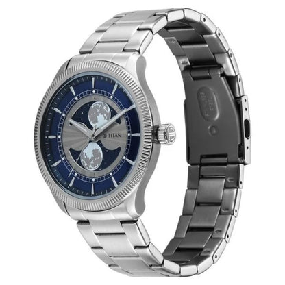 Titan Stellar Analog with Dual Moon Phase and Blue Dial Men Watch 10050SM01