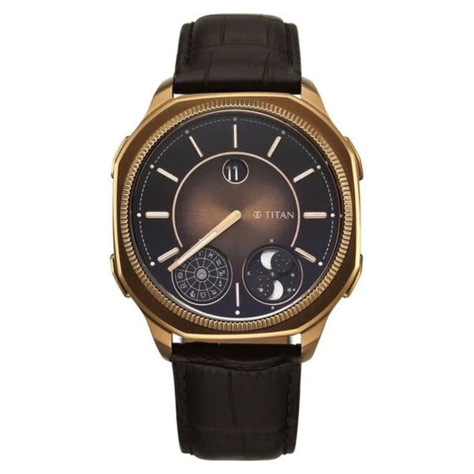 Titan Stellar Zodiac Analog with Dual Moonphase and Jumping Hour Men Watch 10053QL01