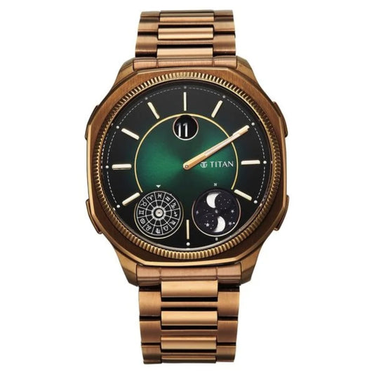 Titan Stellar Jumping Hour Micromotors Zodiac Analog with Dual Moonphase Men Watch 10053QM01