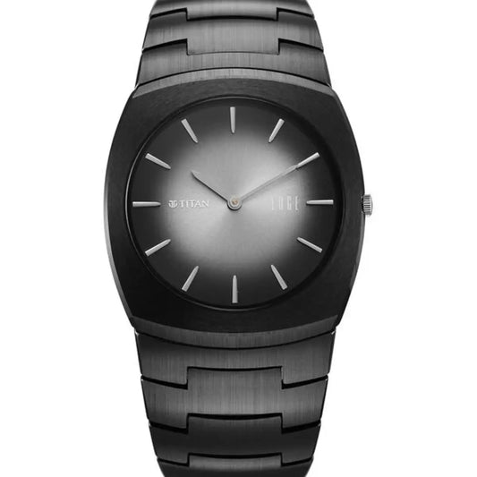 Black wristwatch with a gradient face on a white background
