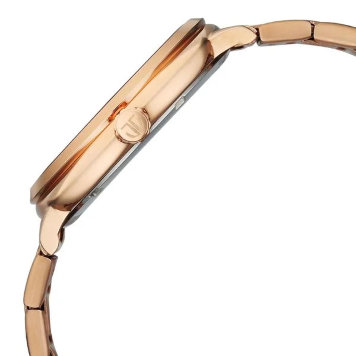 Rose gold watch with a white background