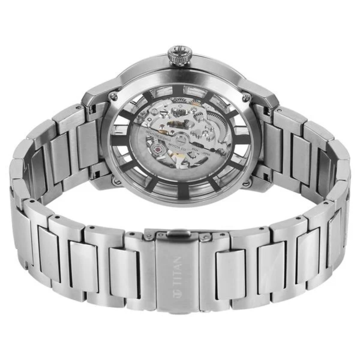 Silver watch with a metal bracelet on a white background