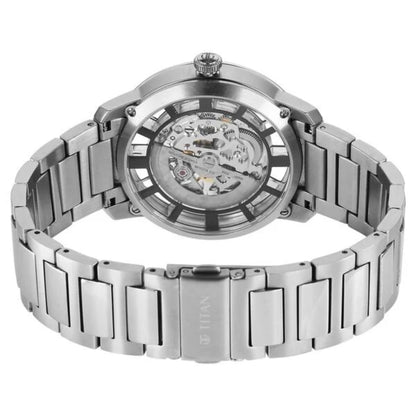 Silver watch with a metal bracelet on a white background