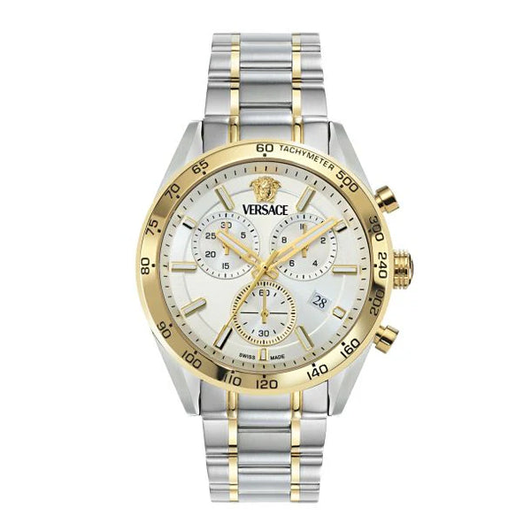 Versace Unisex V-Code Chrono Silver Round Dial Analog Watch - VE0CA0224