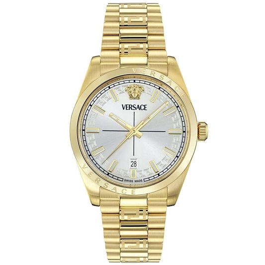 Gold Versace watch on a white background