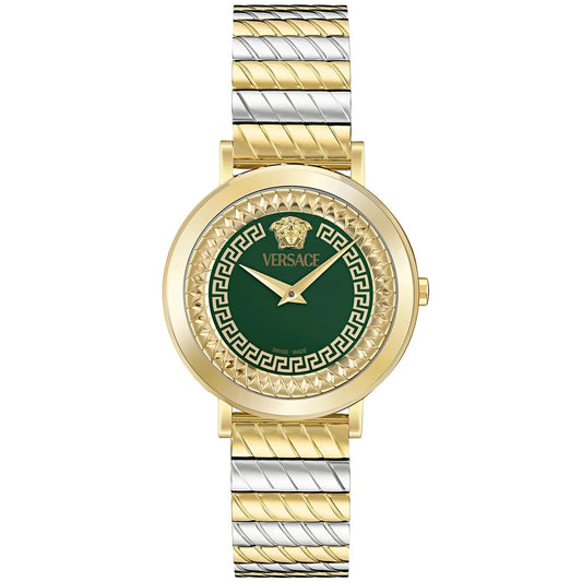 Versace watch with gold and silver band on a white background