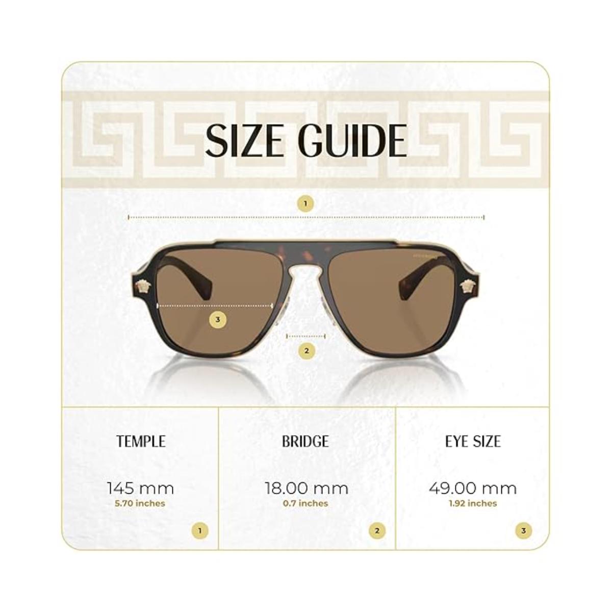 Sunglasses with a size guide on a white background