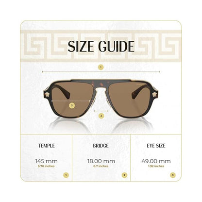 Sunglasses with a size guide on a white background