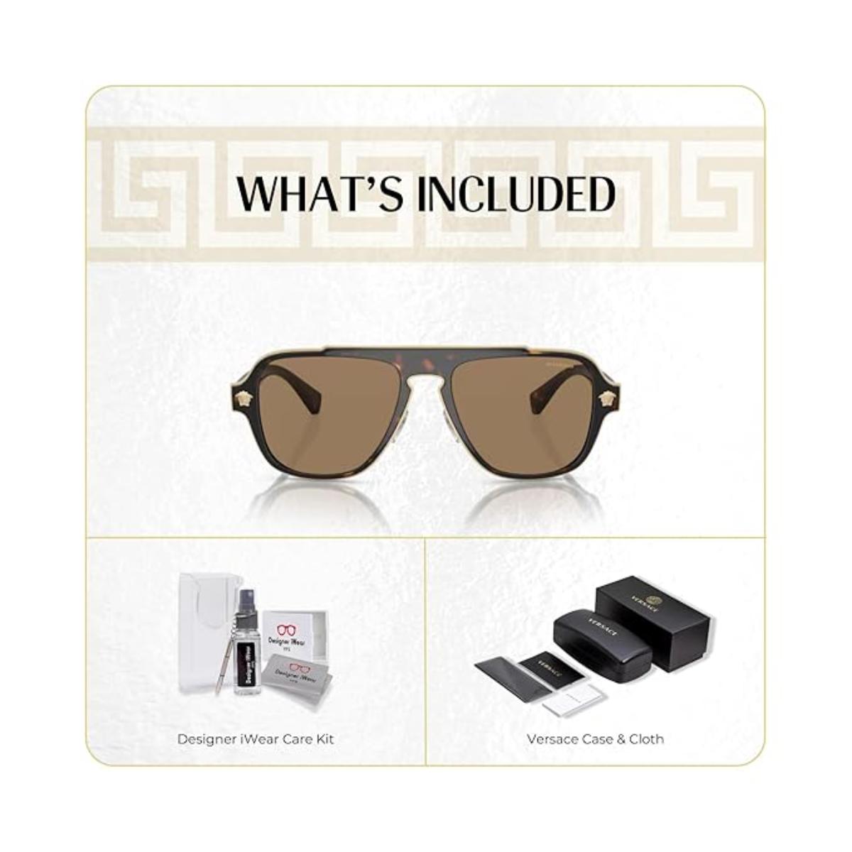 Sunglasses with included care kit and Versace case on a branded card.