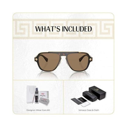Sunglasses with included care kit and Versace case on a branded card.