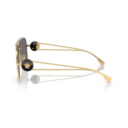 Gold sunglasses with black accents on a white background