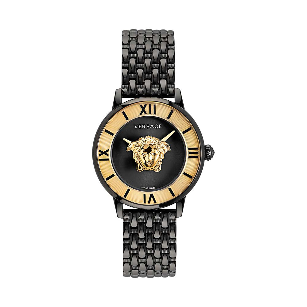 VE2R00422 Versace | Round Black Dial La Medusa Analog Watch (Women)