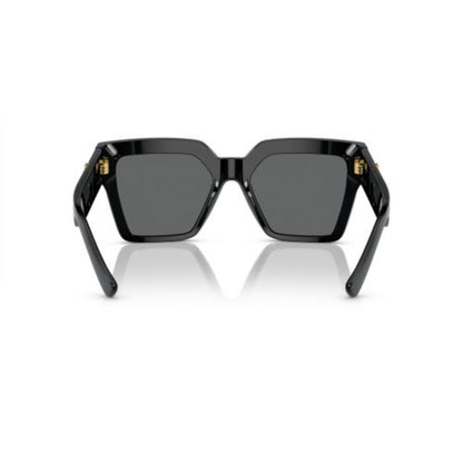 Black sunglasses with gold accents on a white background