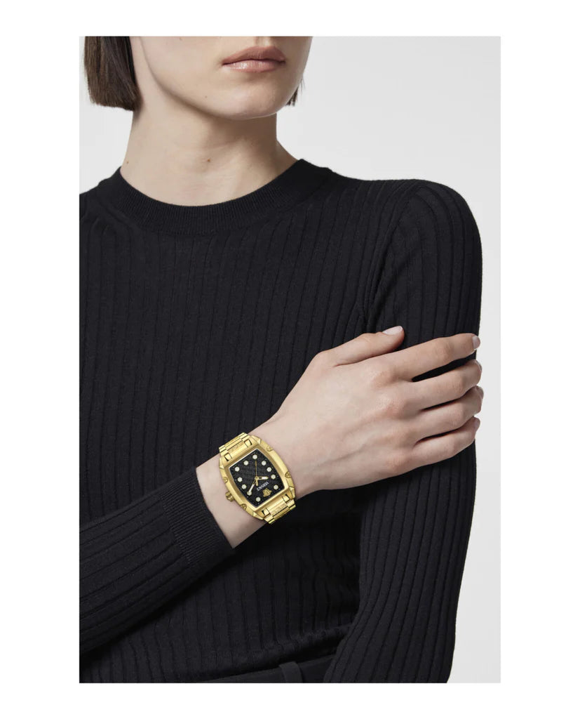 VE8K00524 Versace | Dominus Black Dial Gold-Tone Watch (Women)