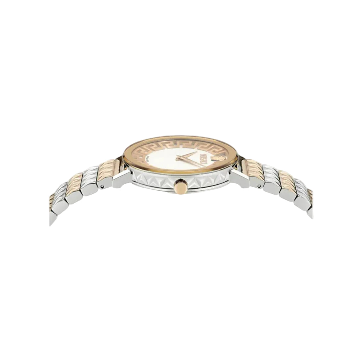 Gold and silver watch on a white background