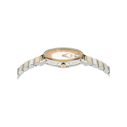 Gold and silver watch on a white background