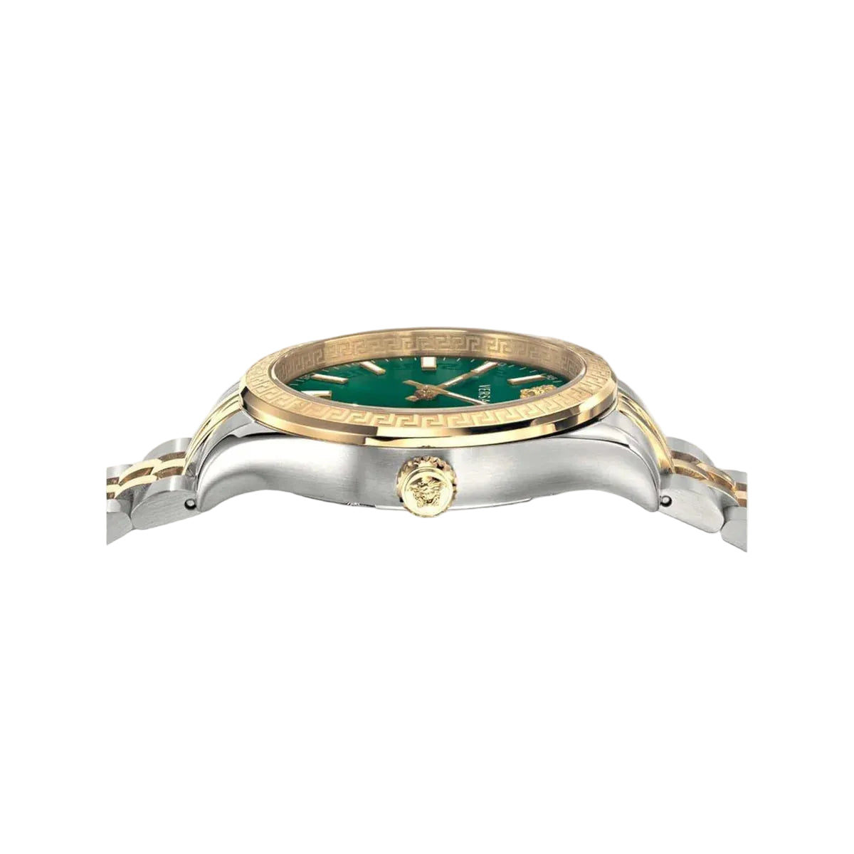 Watch with gold and silver case on a white background