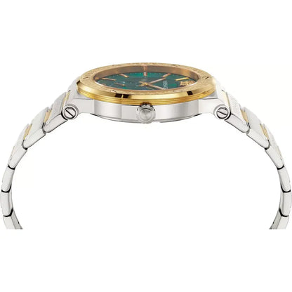 VEVI00420 Versace | Round Green Dial Greca Logo Watch (Men)