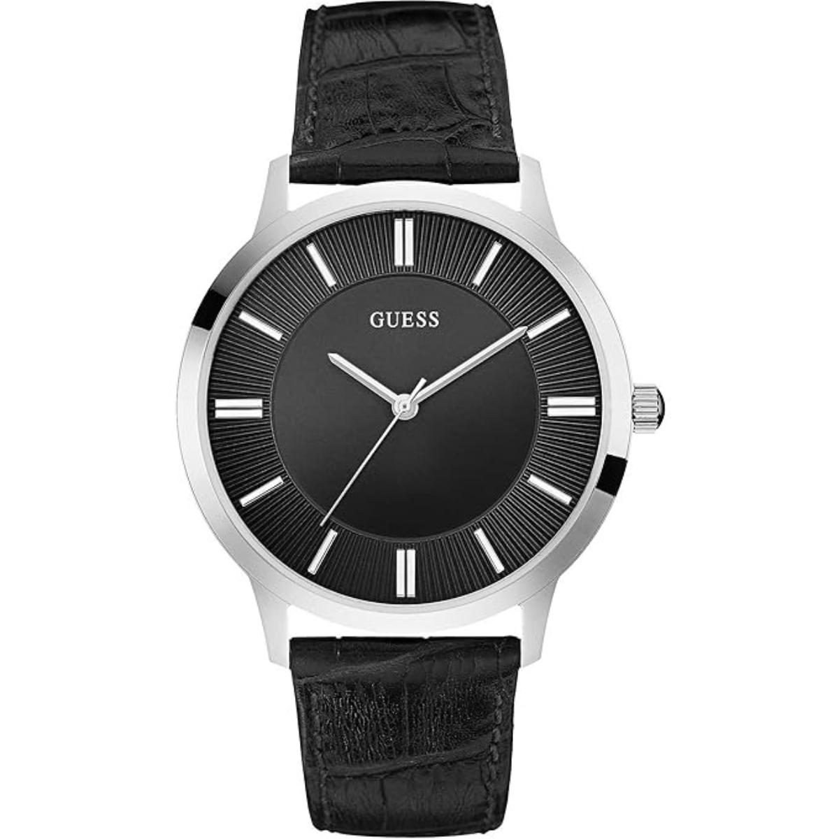 Black watch with silver accents on a white background