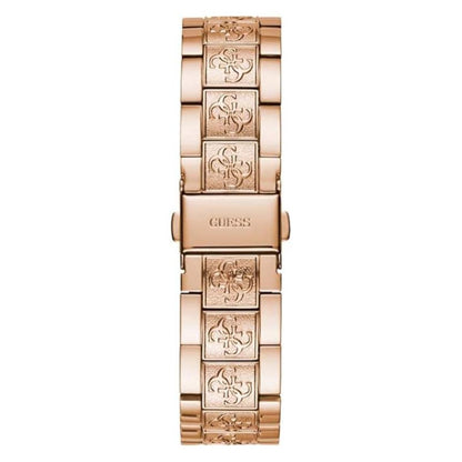 Rose gold watch with brand logo on a white background