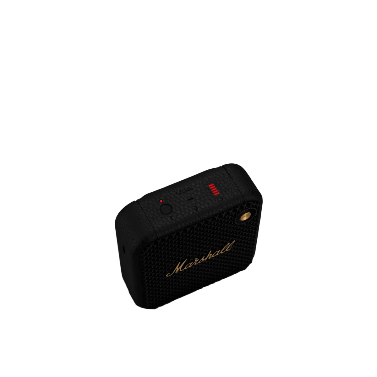 Black Marshall portable speaker on a dark background