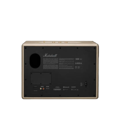 Back view of a Marshall amplifier on a dark background