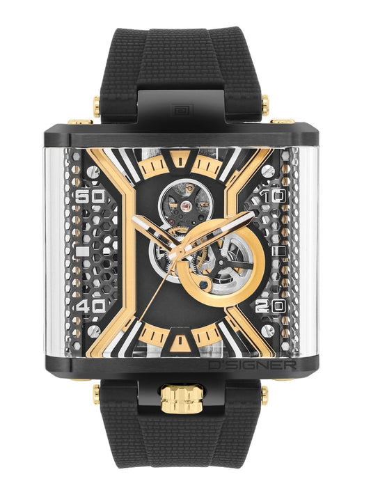 D'SIGNER Gold Square Dial Black Silicon Strap Automatic Men's Watch