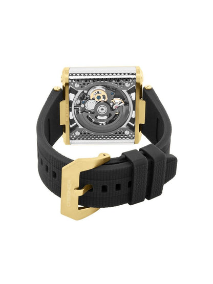 D'SIGNER Full Gold Square Dial Black Silicon Strap Automatic Men's Watch