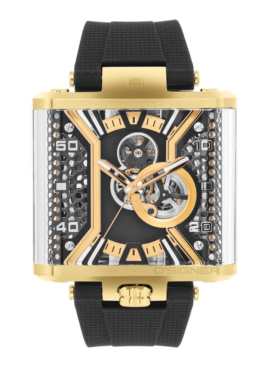 D'SIGNER Full Gold Square Dial Black Silicon Strap Automatic Men's Watch