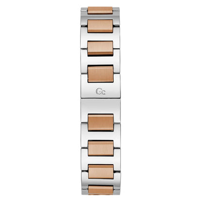 Silver and rose gold bracelet on a white background