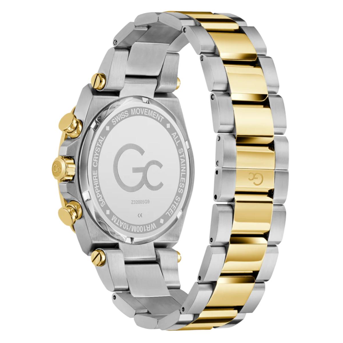 Two-tone silver and gold watch with visible brand logo on a white background