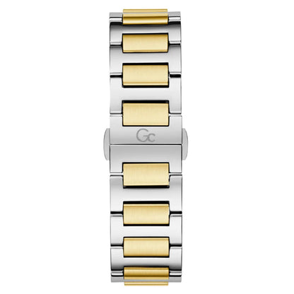 Two-tone silver and gold watch strap on a white background