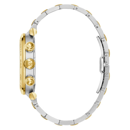 Two-tone watch with gold and silver accents on a white background