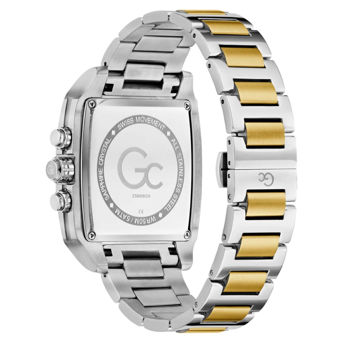 Two-tone silver and gold watch with 'GC' branding on a white background