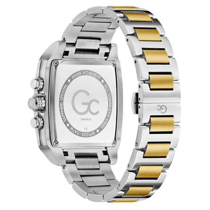 Two-tone silver and gold watch with 'GC' branding on a white background