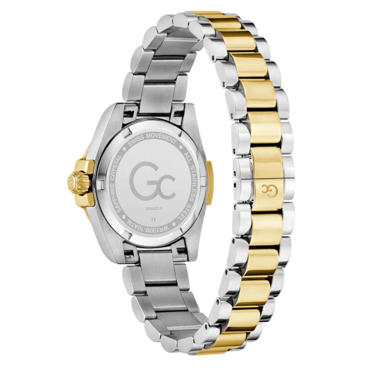 Two-tone silver and gold watch with visible brand logo on a white background