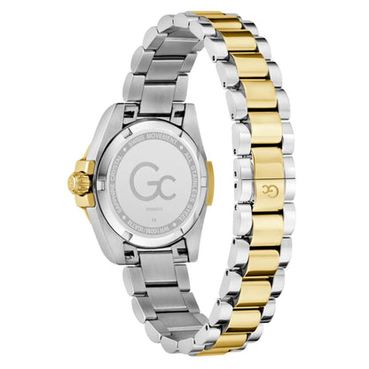Two-tone silver and gold watch with visible brand logo on a white background