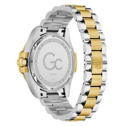 Two-tone silver and gold watch with visible brand logo on a white background