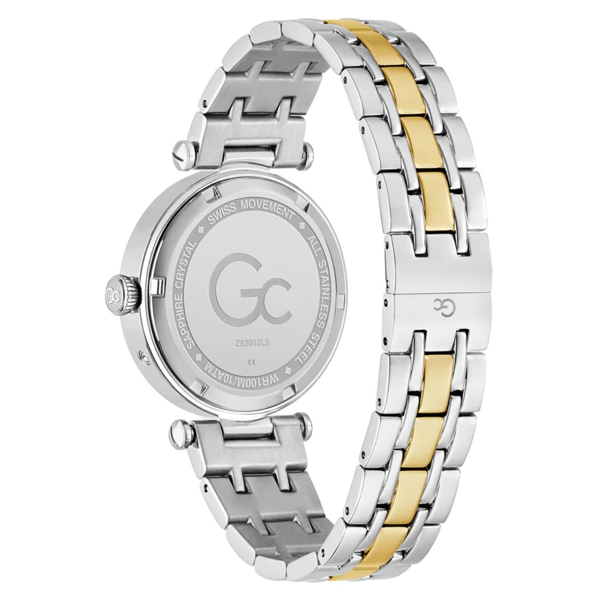 Two-tone silver and gold watch with 'GC' branding on a white background