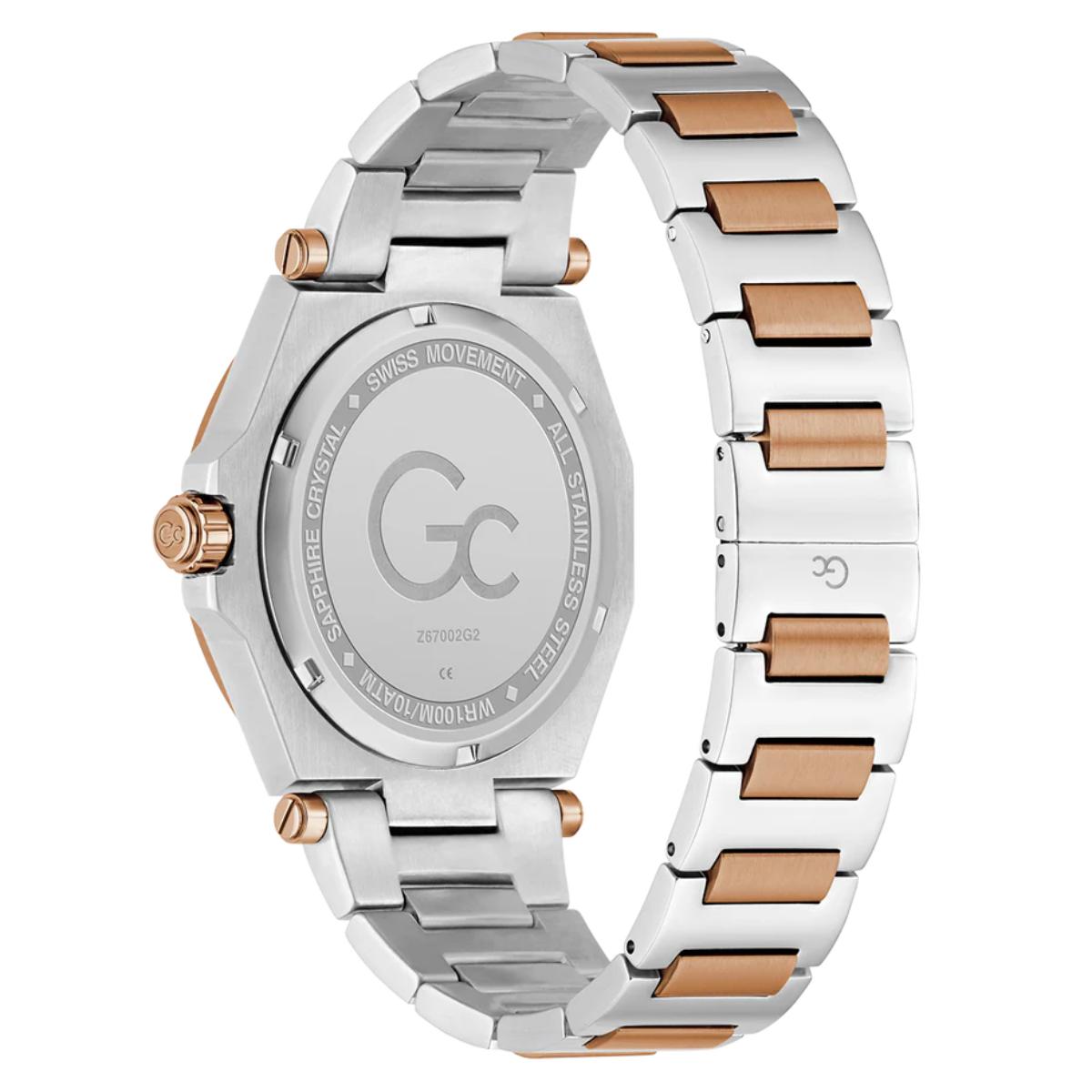 Two-tone watch with silver and rose gold band on a white background