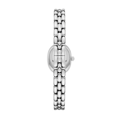 Silver watch with a chain-like bracelet on a white background
