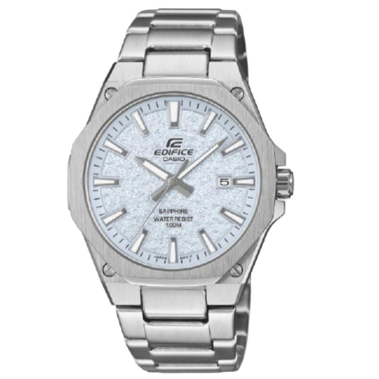 Silver Casio Edifice watch on a white background
