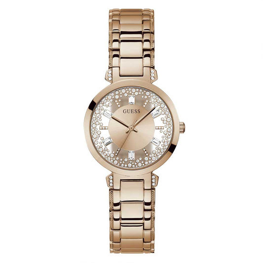 GUESS Crystal Clear Rose Gold Dial Stainless Steel Analog Women Watch GW0470L3