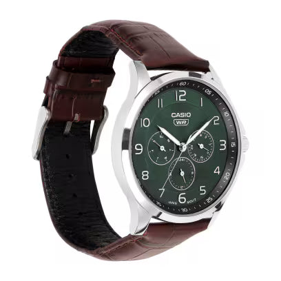 CASIO MTP-SN2KL-3A Green Dial With Leather Strap Analog Men Watch A2456