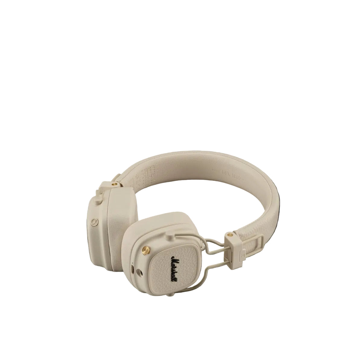 Beige headphones on a dark gray background