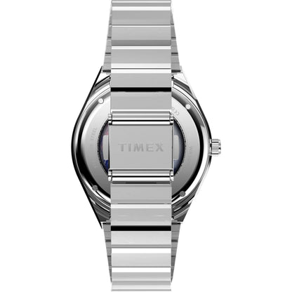 Silver Timex watch on a white background