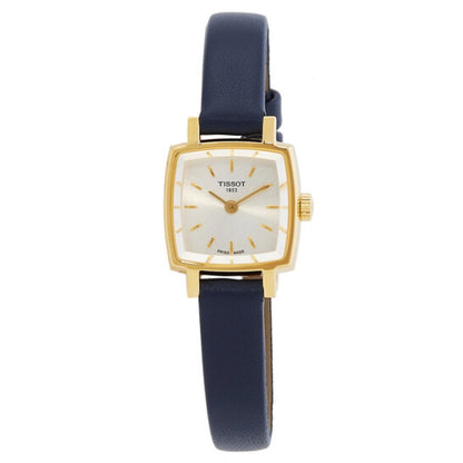 Wristwatch with gold case and blue strap on a white background