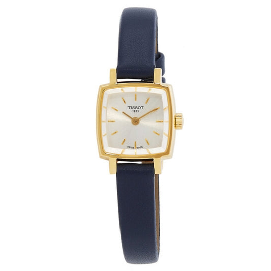 Wristwatch with gold case and blue strap on a white background