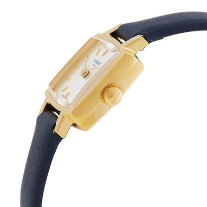 Gold watch with a blue strap on a white background